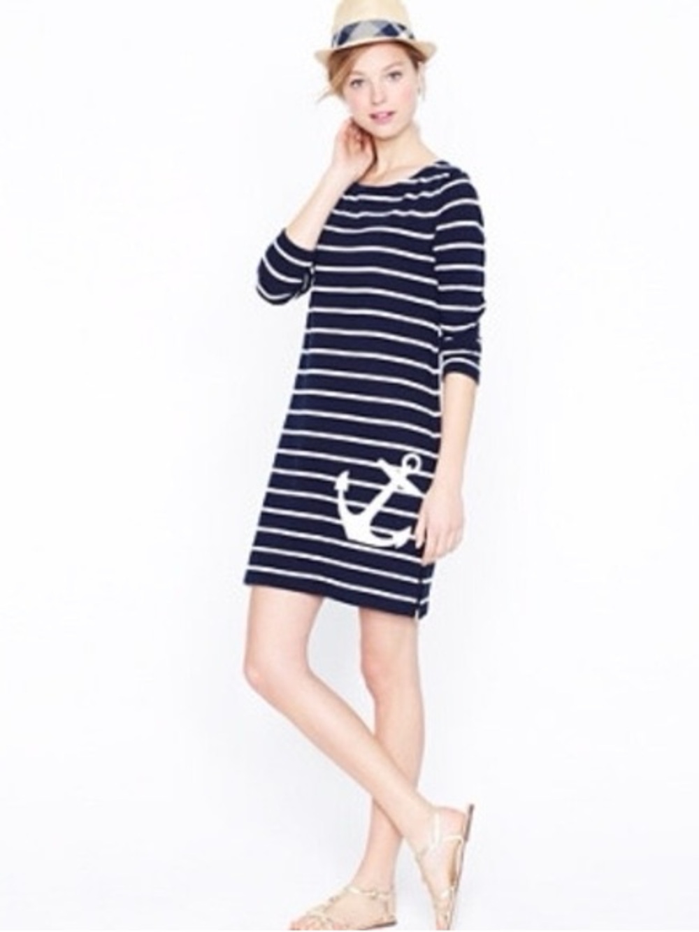 J.Crew Navy and White Striped Anchor Shift Dress Size XS